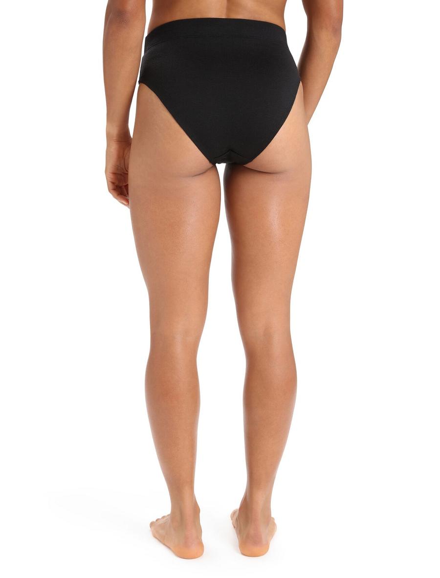 Women's Icebreaker Merino Queens High Cut Brief One Piece & Sets Black | CA 1215VRWD